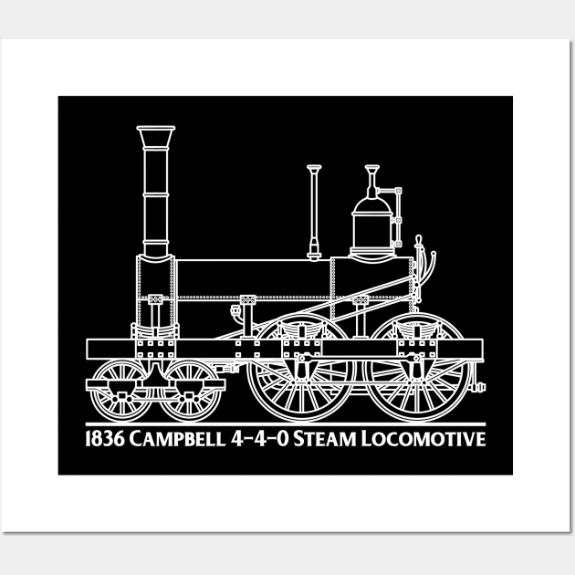 1836 Campbell 4-4-0 Steam Locomotive Train Blueprint Gift Wall Art by Maljonic